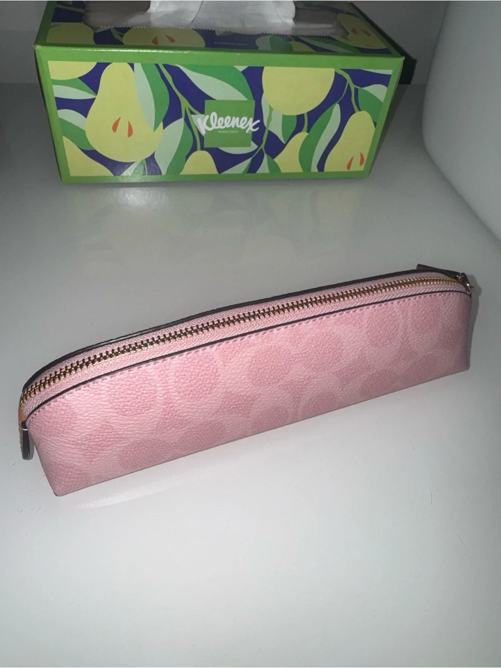 Coach Powder Pink Signature Leather Zip Pencil Case - Picture 1 of 9